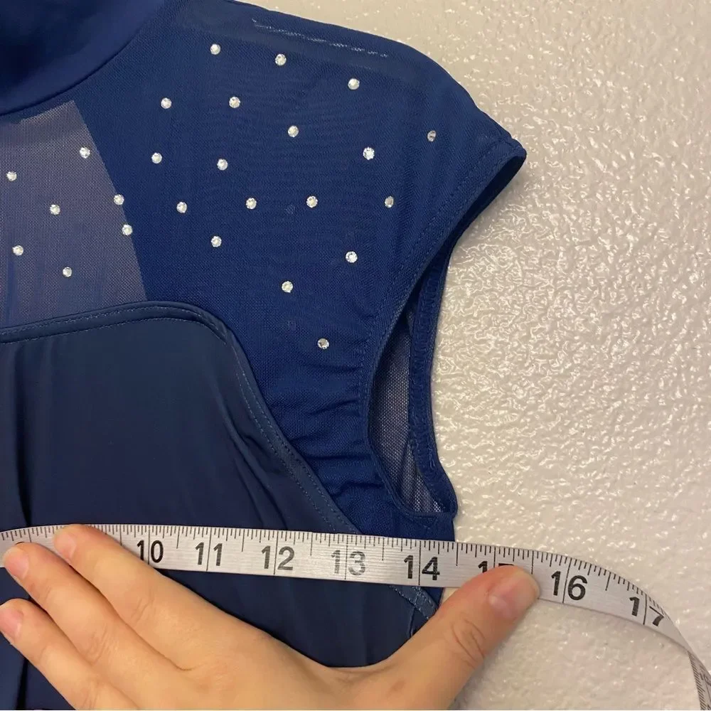 WEISSMAN Dance Costume blue rhinestones ombre Have Mercy 13294 lyrical LC child
